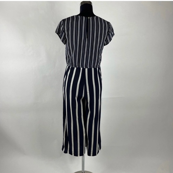 Lucer  Women’s Navy Blue and White Striped Side Pockets V-Neck Midi Jumpsuit - Picture 6 of 9